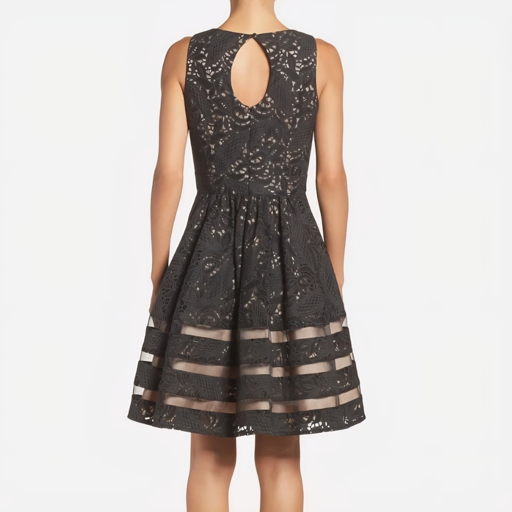 Eliza J Black Lace Fit & Flare Cocktail Dress Dark Romantic Coquette Chic Goth - Picture 2 of 11